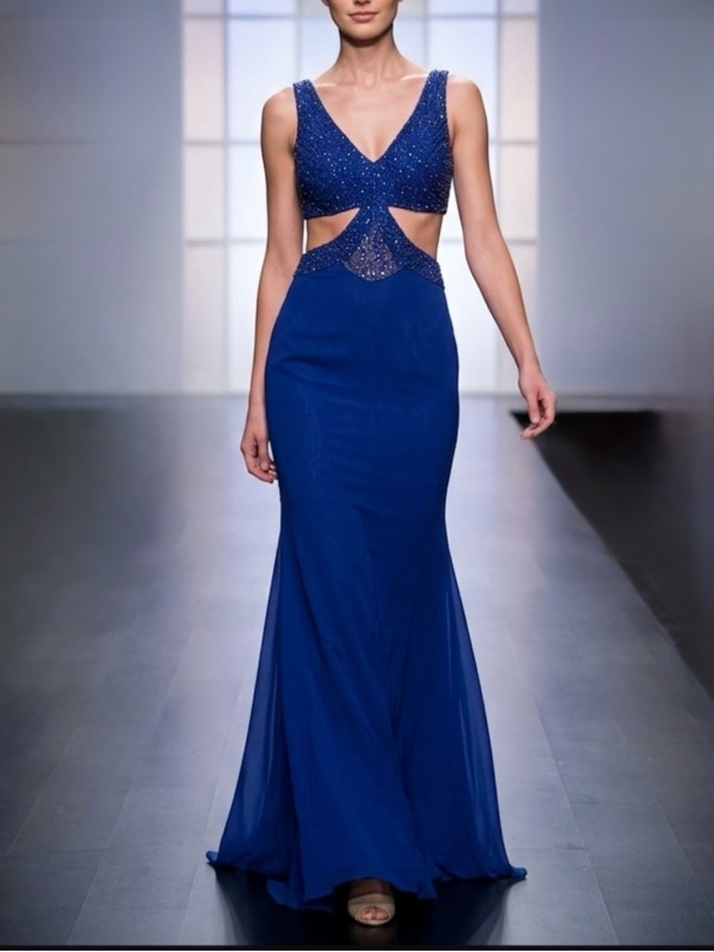 Landa Royal Blue Designer Formal Dress/Mermaid Sexy Cutout Prom Gown sz 4